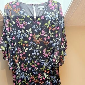 Calvin Klein Black Chiffon Shift Dress Bell Sleeves Size 10